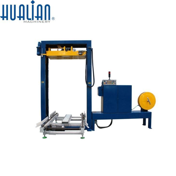 Máquina flejadora de paletas con sello superior